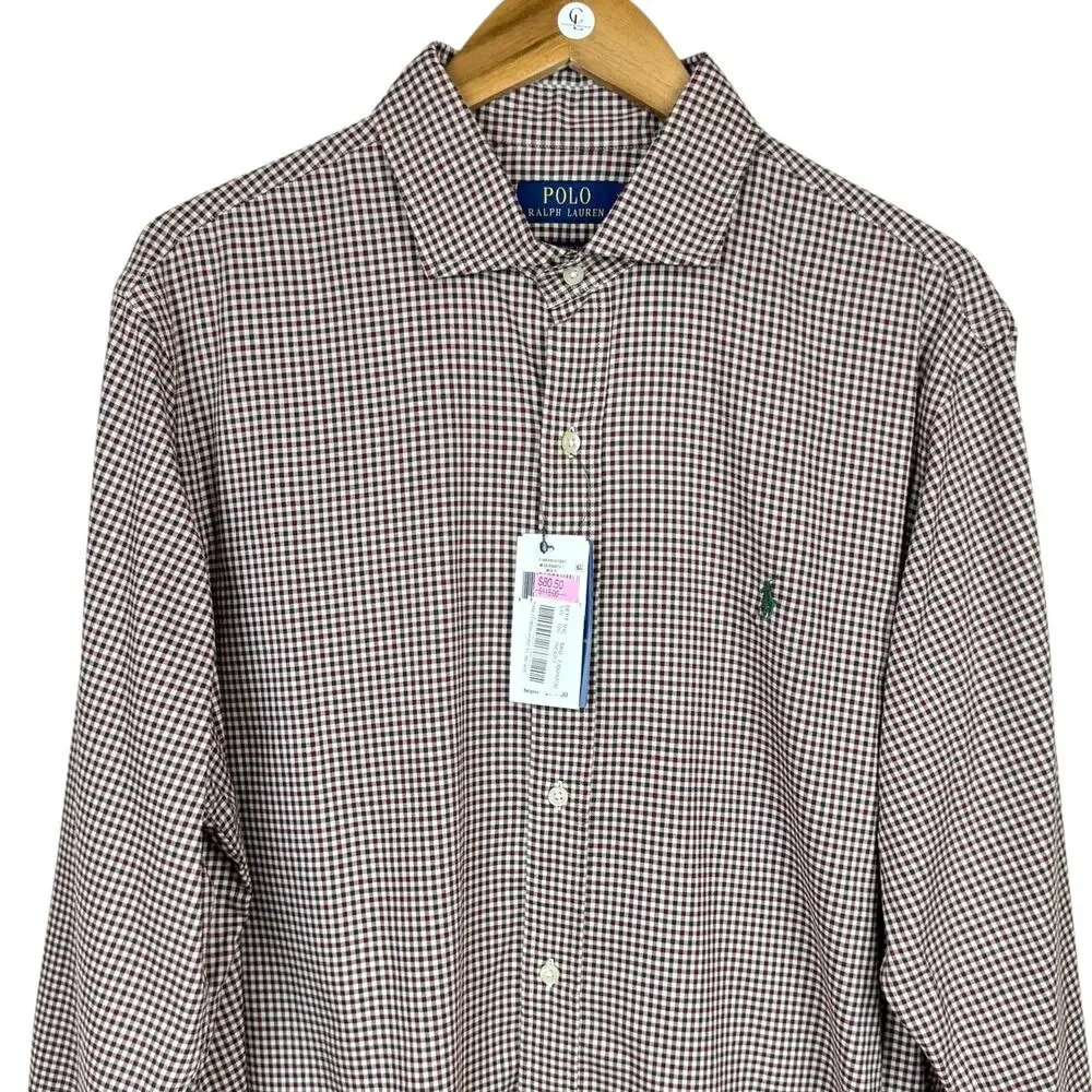 Polo Ralph Lauren NWT Classic Fit Maroon & Brown Checkered Long Sleeve Shirt